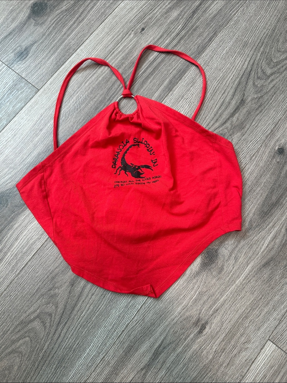 Swixxz Red Thin-Strap Crop Top with Scorpion Detail